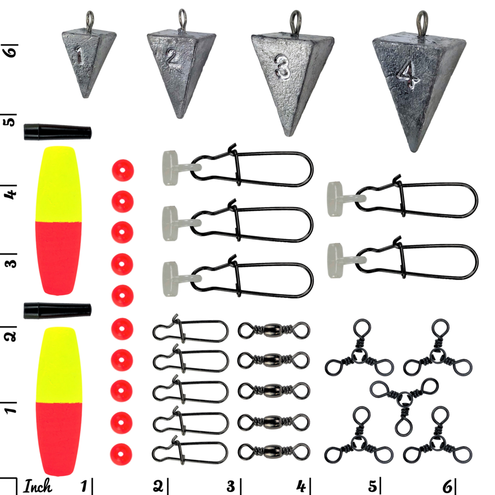 surf-fishing-kit-tackle-pyramid-sinker-slider-snap-bead-foat-tailored-tackle Surf Fishing Pyramid Sinkers Sliders Swivels Snaps Beads Tailored Tackle