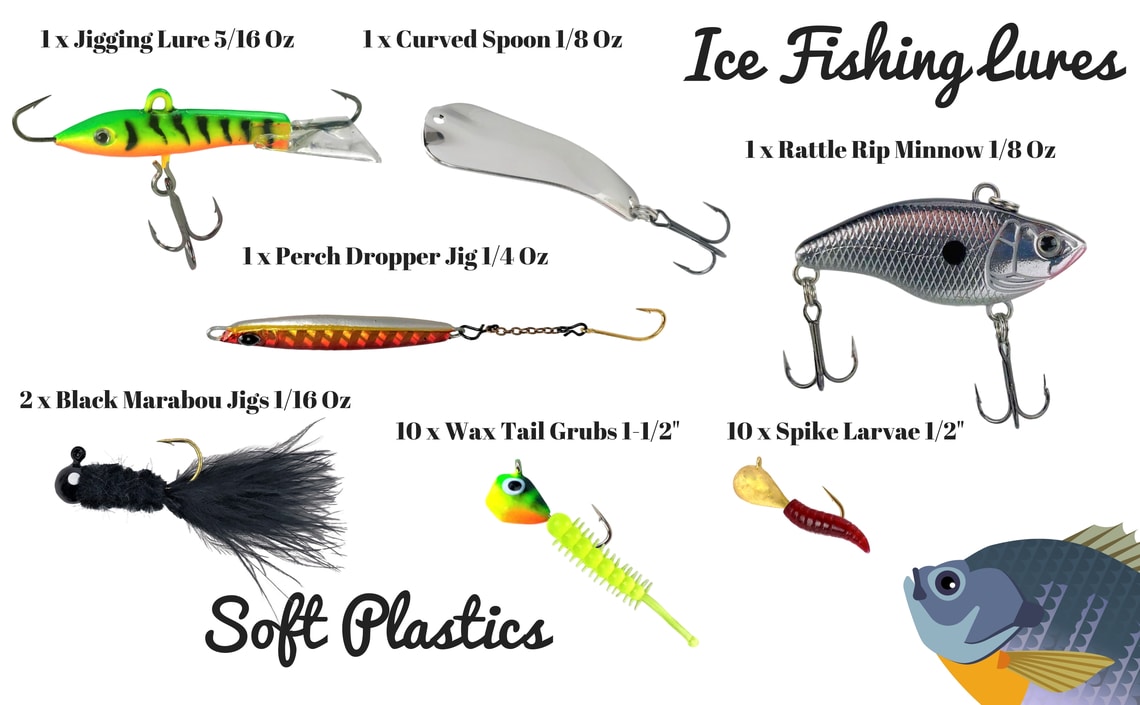 Ice Fishing Kit Jigging Lures Minnow Marabou Soft Plastic Grub Tailored Tackle 5
